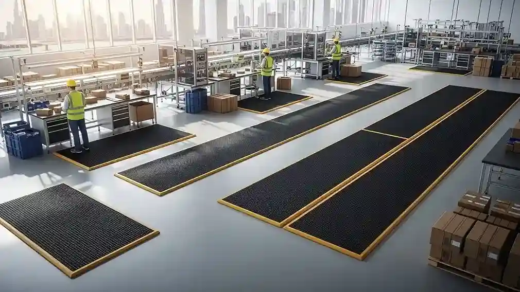 Installation of anti-fatigue mats for standing comfort in Dubai