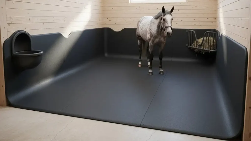 Commercial-grade horse stall mats displayed in Dubai gallery